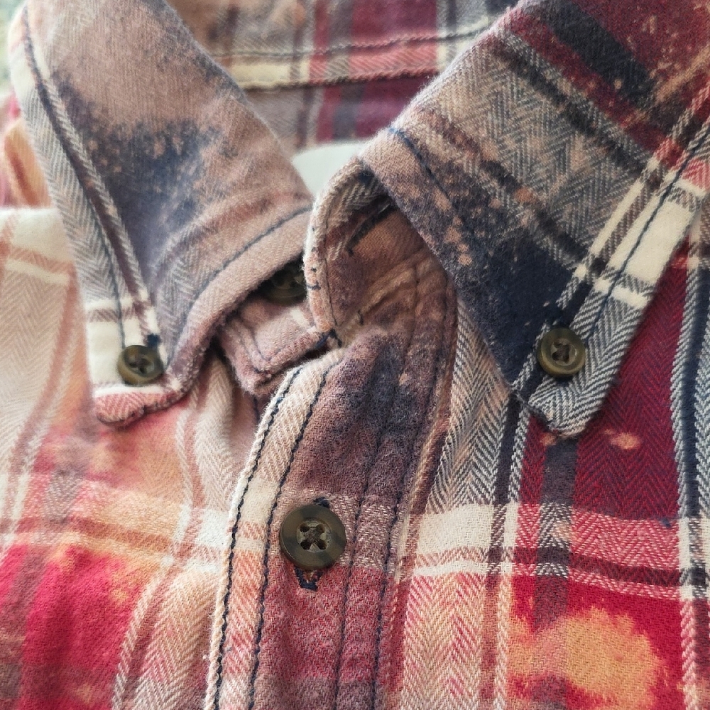 Cheveux Swag Ragz Upcycled Bleached Flannel Red White Plaid Unisex Size M Grunge - Picture 10 of 10
